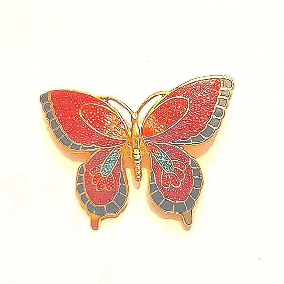 Brooch Vintage Cloissonne Butterfly gold plated rollover pin Y2k Fairy Whimsy - Picture 1 of 5